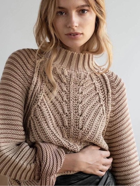 Free People Sweaters - Free People Neutral Cable Knit Turtleneck Sweater - Taupe
